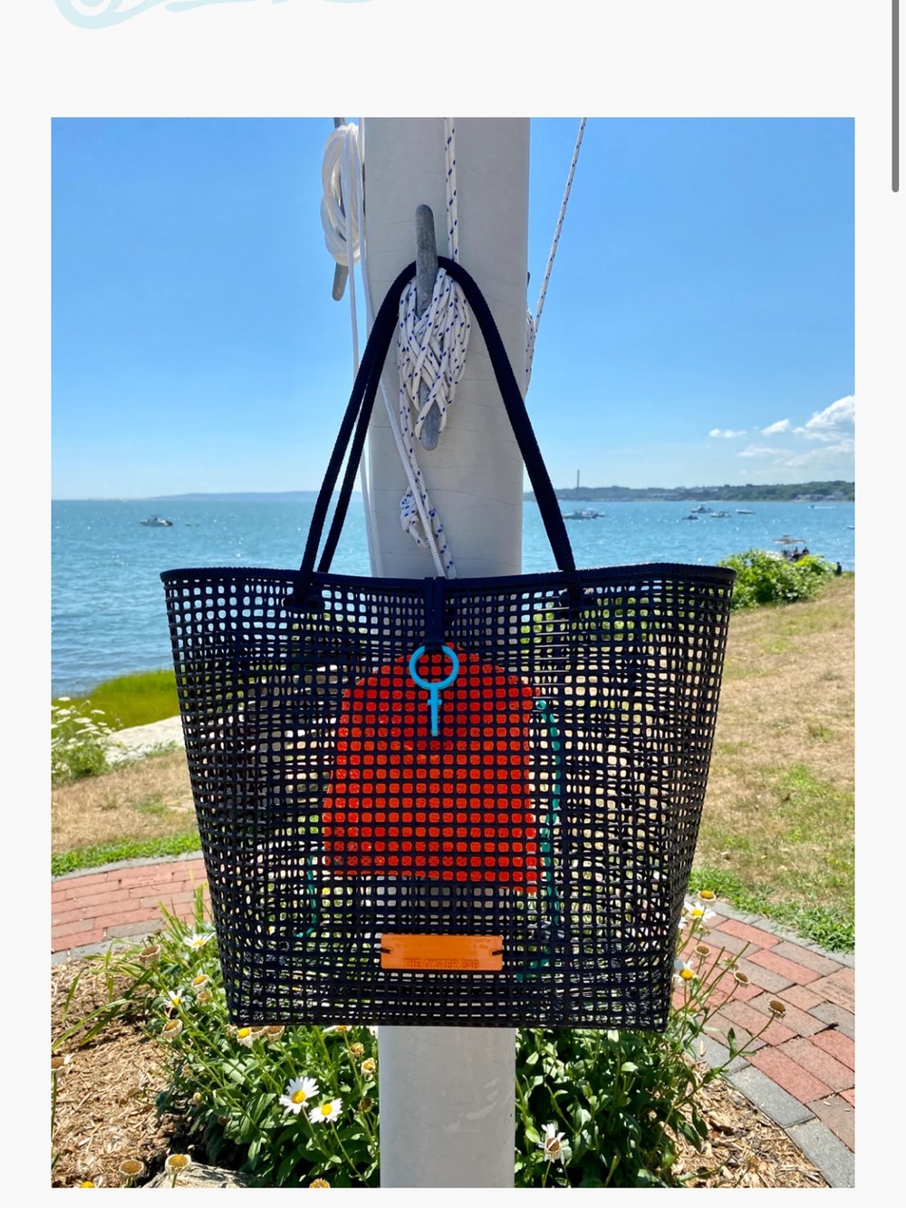 The Oyster Bag - Black Mesh Tote Bag with Red Pouch